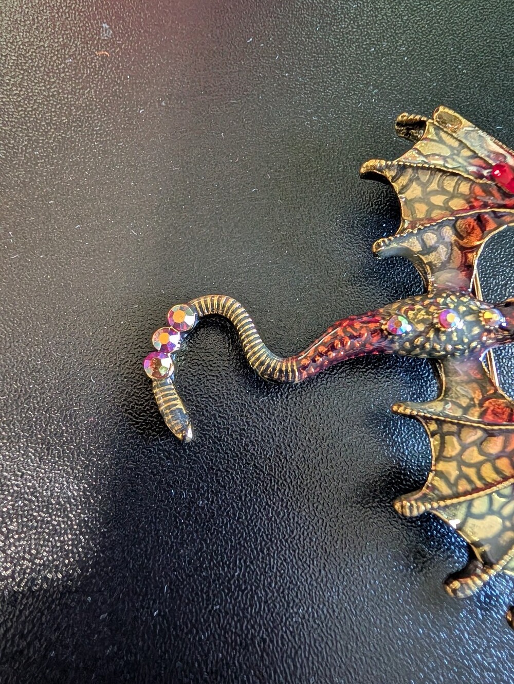 Red Dragon Enamel Brooch with Red Crystal Accents - Picture 4 of 8
